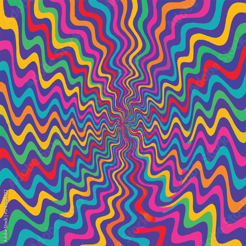 Vibrant psychedelic swirling pattern with optical illusion effect