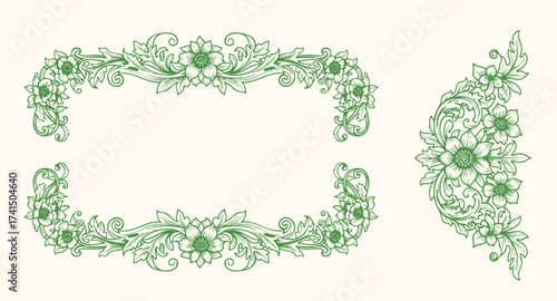 Vintage Baroque Victorian frame border, frame flower pattern vector floral engraved scroll ornament leaf retro decorative design. filigree calligraphic heraldic shield swirl
