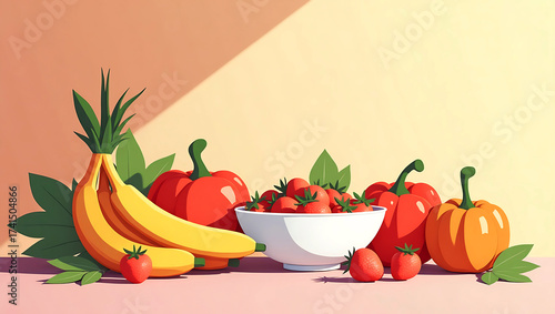 Modern style Vector Foods On Display Flat Earth Colors Copy Space For Text or Images 300 DPI High Resolution Illustration 