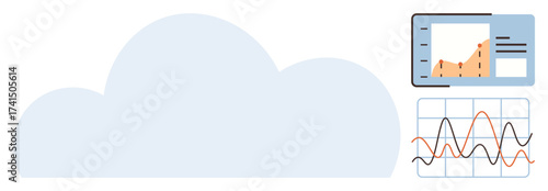 Cloud element with data graphs and analytics dashboard showing trends and performance metrics. Ideal for technology, analytics, cloud storage, visualization, business insights, IT solutions, simple