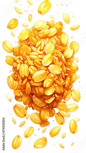 Golden oat flakes in a dynamic burst