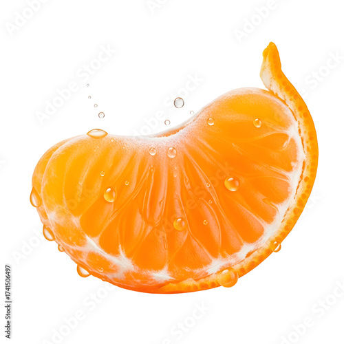 A juicy tangerine segment isolated on transparent background, a refreshing and healthy snack with water drops on the surface