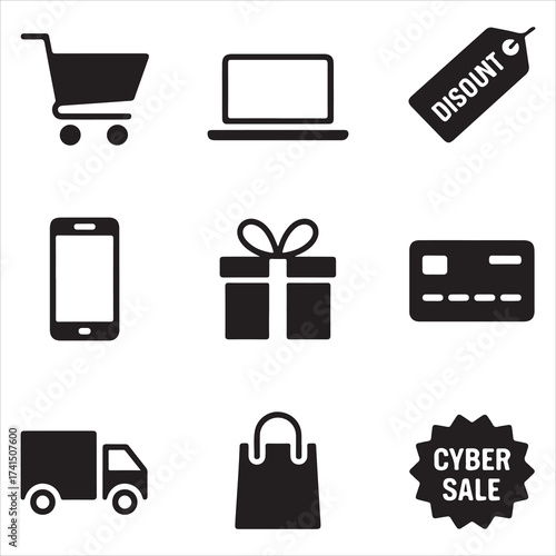 cyber monday vector art icon pack silhoette icon set bandle banner black disign and white backgrount sampol disign icons set