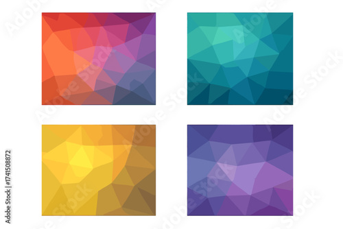 Abstract geometric background set. Low poly crystal design with triangle patterns. Modern colorful vector illustration collection for web, print and wallpaper design.