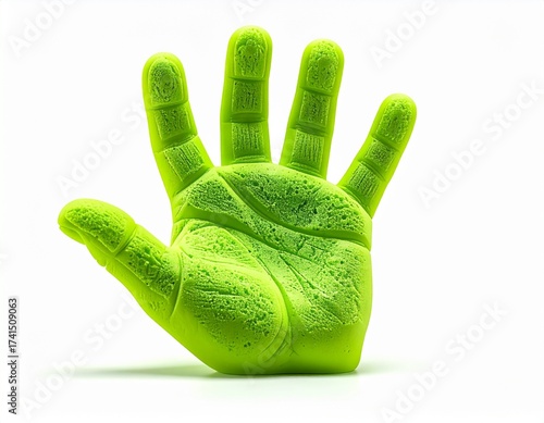 open green hand discarded from bright green cork elements Isolated on white background