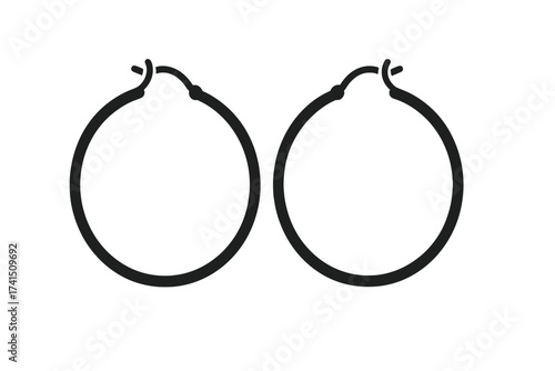 Hoop earrings icon in black style, isolated on white. Jewelry and accessories symbol. Simple vector illustration of round ear rings. Minimalist fashion design element concept.