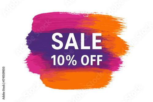 Sale 10% Off Sign Over Vibrant Art Brush Stroke Acrylic Paint Abstract Texture Background Vector Illustration, Perfect Watercolor Design for Shop and Sale Banners Promotion