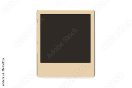 Golden retro photo frame mockup with shadow. Blank instant camera print template for photography. Vintage empty picture border isolated on a white background vector illustration.