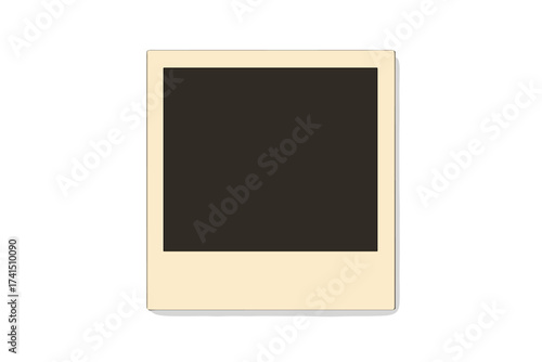 Retro photo frame with shadow. Blank instant camera picture template. Vector illustration isolated on white background. Nostalgic memory mockup for photography design.