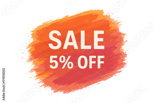 Sale 40% off sign over bright orange and red acrylic brush stroke abstract watercolor background, artistic paint texture design for shop banners, discount promotion vector illustration