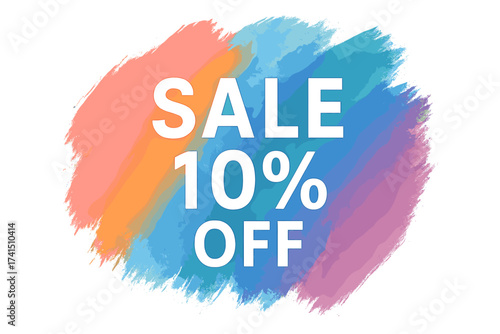 Colorful sale 50% off sign with artistic brush stroke acrylic paint texture background, watercolor vector illustration for shop discounts, banner design, promotion