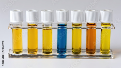 Colorful test tubes displaying liquid samples for scientific analysis and experimentation