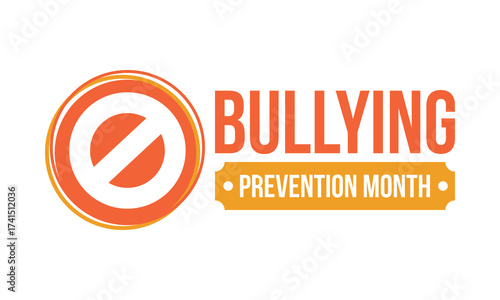 National Bullying Prevention Month in October. Stop bullying. Annual nationwide campaign to keep all youth safe from bullying. Orange color. Poster, card, banner, background. Vector illustration