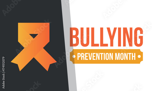 National Bullying Prevention Month in October. Stop bullying. Annual nationwide campaign to keep all youth safe from bullying. Orange color. Poster, card, banner, background. Vector illustration
