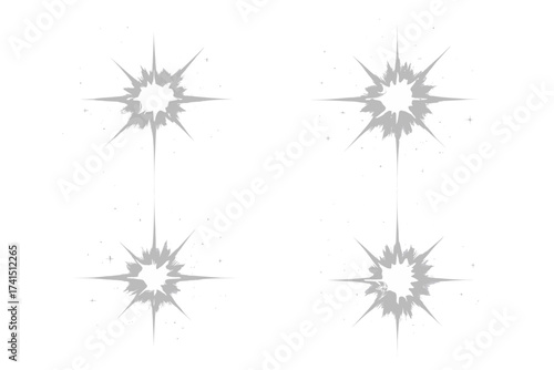 Bright star burst with sparkles glow light effect, glowing white star vector illustration on transparent background, radiant shining starburst set for design and decoration
