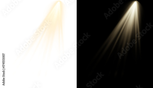 Foto Stylized golden spotlight beam PNG. Graphic stage light effect.