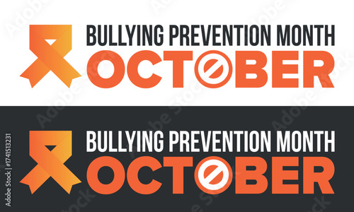 National Bullying Prevention Month in October. Stop bullying. Annual nationwide campaign to keep all youth safe from bullying. Orange color. Poster, card, banner, background. Vector illustration