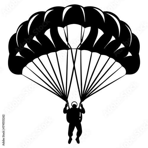 Skydiver in Silhouette with Parachute Canopy, Ready for a Smooth Landing