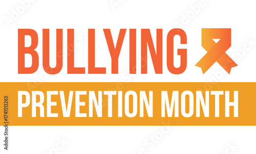 National Bullying Prevention Month in October. Stop bullying. Annual nationwide campaign to keep all youth safe from bullying. Orange color. Poster, card, banner, background. Vector illustration