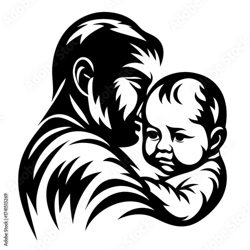 Tender embrace four black and white line art images capturing parent holding baby moments