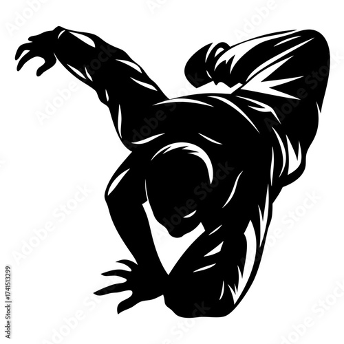 Wallpaper Mural A stylized black and white silhouette of a powerful martial artist performing acrobatics Torontodigital.ca
