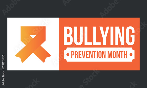 National Bullying Prevention Month in October. Stop bullying. Annual nationwide campaign to keep all youth safe from bullying. Orange color. Poster, card, banner, background. Vector illustration