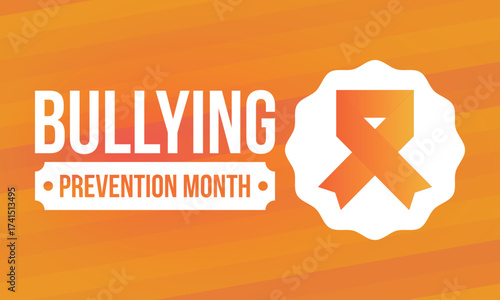 National Bullying Prevention Month in October. Stop bullying. Annual nationwide campaign to keep all youth safe from bullying. Orange color. Poster, card, banner, background. Vector illustration