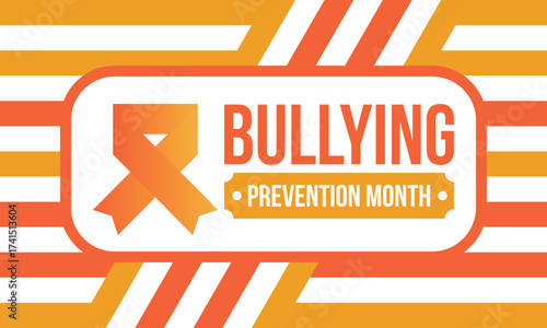 National Bullying Prevention Month in October. Stop bullying. Annual nationwide campaign to keep all youth safe from bullying. Orange color. Poster, card, banner, background. Vector illustration