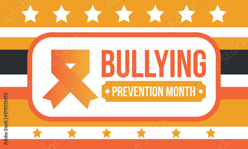 National Bullying Prevention Month in October. Stop bullying. Annual nationwide campaign to keep all youth safe from bullying. Orange color. Poster, card, banner, background. Vector illustration