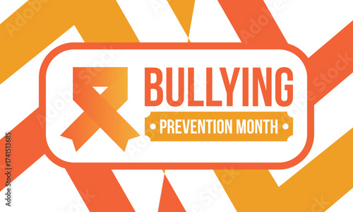 National Bullying Prevention Month in October. Stop bullying. Annual nationwide campaign to keep all youth safe from bullying. Orange color. Poster, card, banner, background. Vector illustration