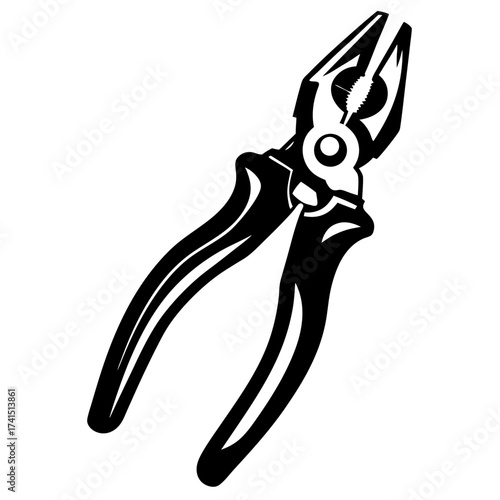 Bold graphic illustration of combination pliers tool in black and white style