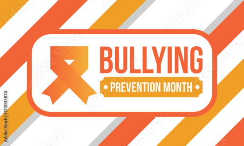 National Bullying Prevention Month in October. Stop bullying. Annual nationwide campaign to keep all youth safe from bullying. Orange color. Poster, card, banner, background. Vector illustration
