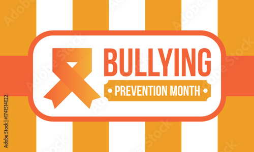 National Bullying Prevention Month in October. Stop bullying. Annual nationwide campaign to keep all youth safe from bullying. Orange color. Poster, card, banner, background. Vector illustration