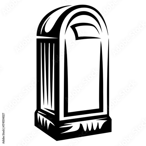Monumental Headstone Memorial in Black and White Stylized Vector Illustration