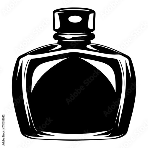 Elegant black and white vector graphic of a perfume bottle design