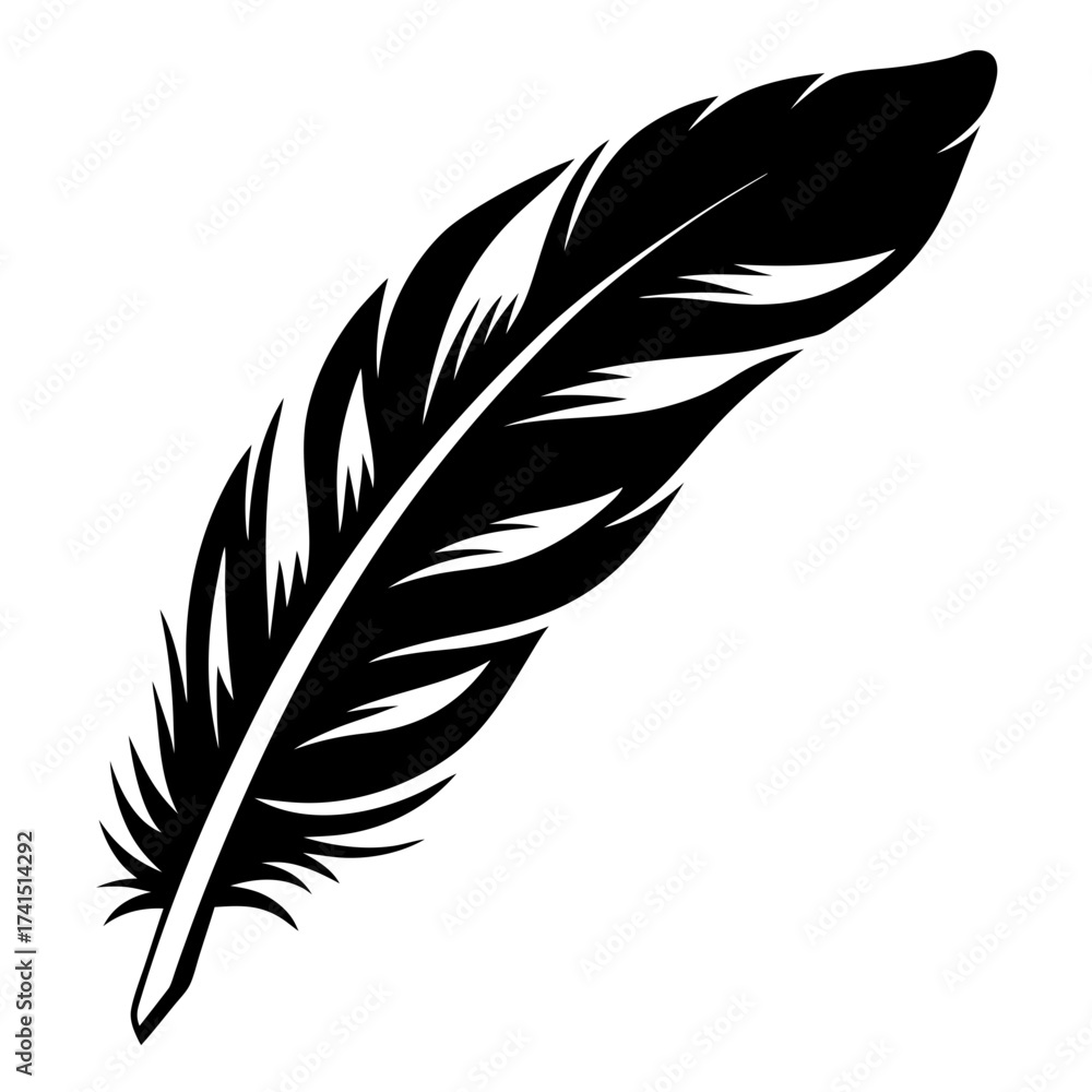 Fototapeta premium Monochrome vector illustration of a stylized feather with intricate details and shading