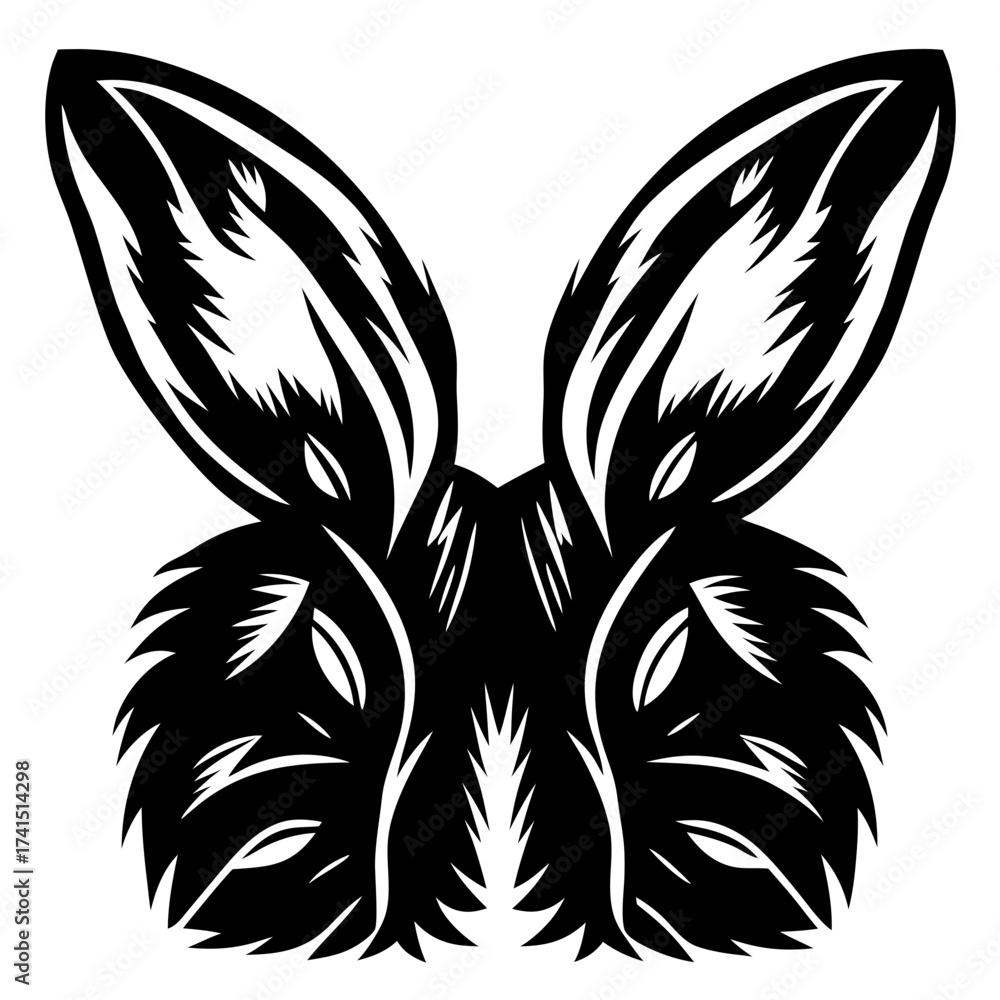Obraz premium Abstract Black and White Rabbit Head Vector Silhouette Design with Detailed Textures