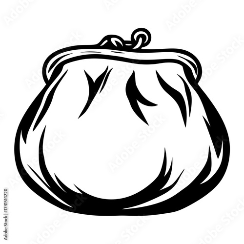 Stylized Black and White Illustration of a Classic Coin Purse with Clasp