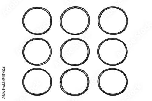 Hand drawn circle set with highlight effect, black ink style vector illustration, transparent background, ordered collection of nine artistic round shapes, minimal design elements for graphic projects