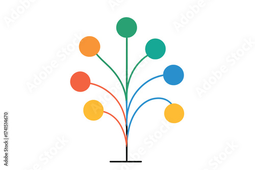 Abstract growth concept vector. Stylized tree with colorful circles and lines. Metaphor for business development, communication network, technology, social media and data.