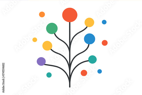 Abstract growth tree concept with colorful circles. Vector mind map illustration for business, communication, social media, technology, ecology, network and web design idea.
