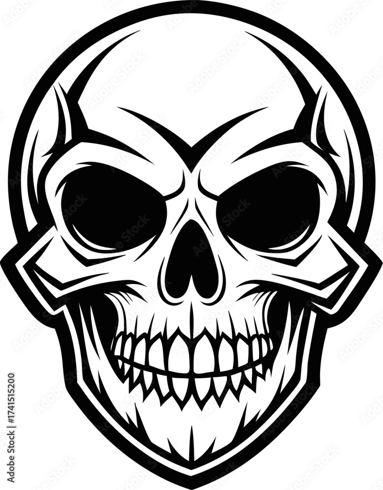 Fototapeta premium Skull, vector line art icon, black and white, white background