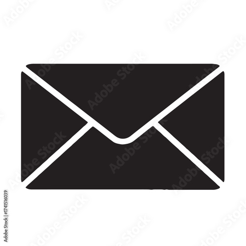 Black silhouette of a closed envelope on a white background