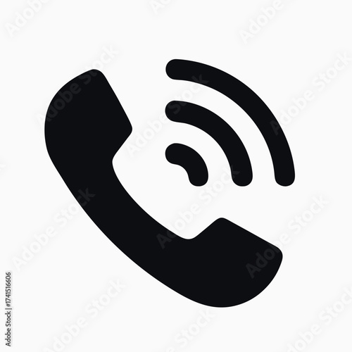 Vector illustration Black telephone handset icon with sound waves call communication