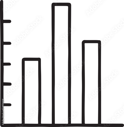Bar graph icon in black silhouette with four vertical bars for data visualization, analytics, and business report themes