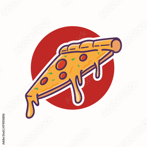 Cartoon Slice of Pizza with Melting Cheese Vector Illustration