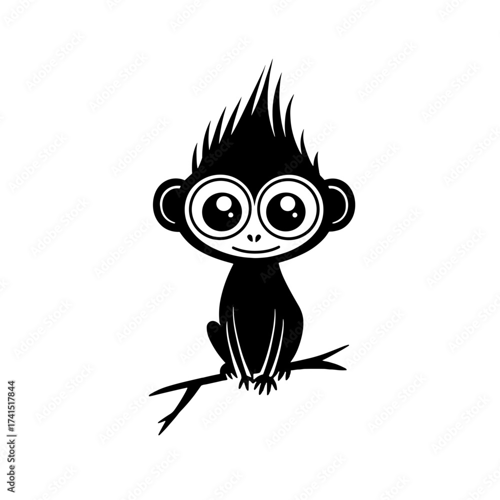 Fototapeta premium Langur. Langur simple black and white line art vector logo