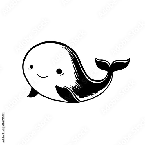 Beluga Whale. Beluga Whale simple black and white line art vector logo