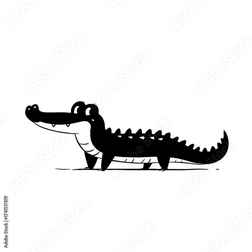 Crocodile. Crocodile simple black and white line art vector logo