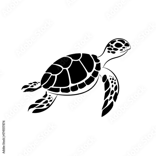 Sea Turtle. Sea Turtle simple black and white line art vector logo